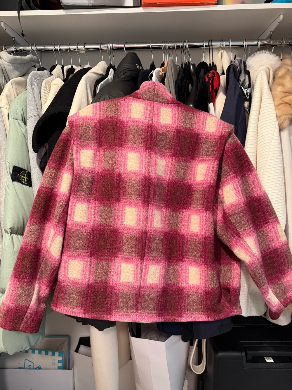 Isabel Marant Pink Plaid Wool-Blend Boxy Jacket - Picture 2 of 2